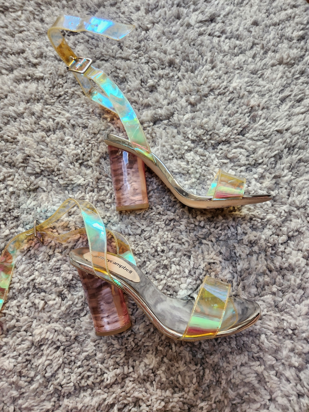 Jeffrey Campbell Iridescent Ankle-Strap Sandals in Holographic Gold - Picture 3 of 5